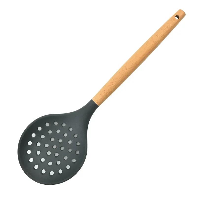 Kochen Silikon Sieb Lebensmittel Antihaft Hitzebeständig Holzgriff Abtropfsieb Löffel Schaumlöffel Sieb Kochen Küchenwerkzeuge
