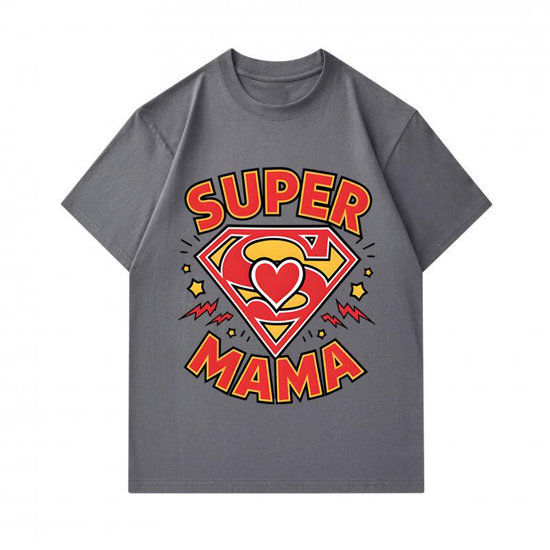 Men's 100% Cotton Crew Neck Short Sleeve T-Shirt, Funny Super Mama Heart Graphic Print Casual Tee, Lightweight Soft Breathable Top for Daily Family Pa