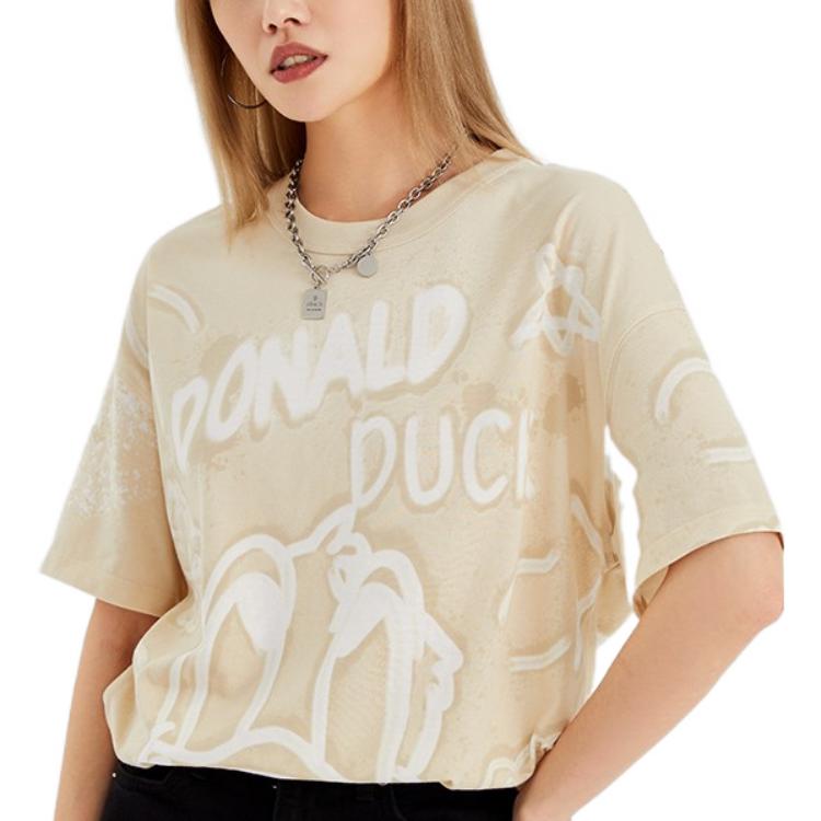 Li-Ning Mickey Series Casual Sports Allover Print Round Neck T-Shirt Unisex Tops Khaki AHSS273-1