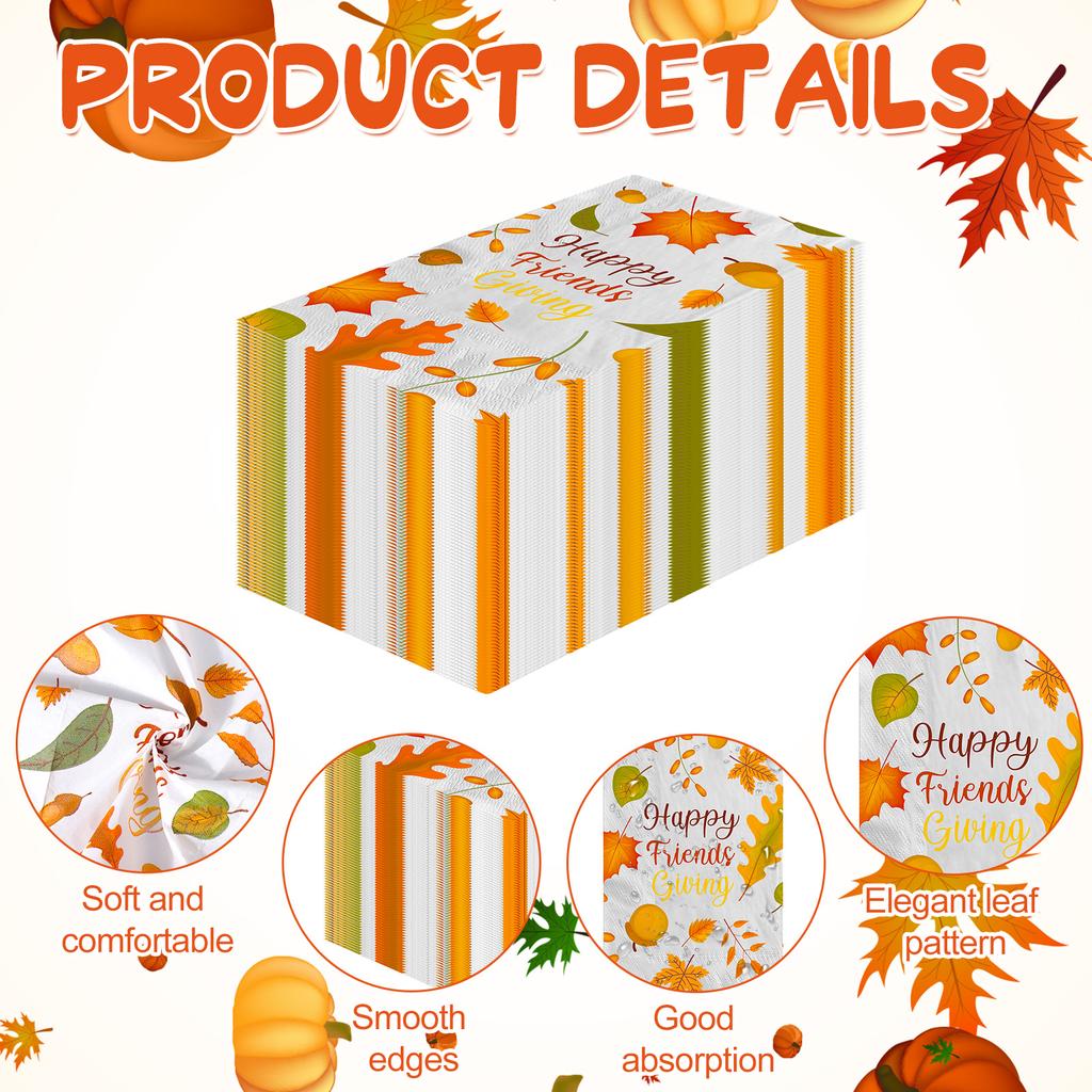 100 stk. Glade Friendsgiving Servietter 7,9X4,4 Tommer Efterårshøst Sæsonbestemt Drikkeserviet Sæt Til Thanksgiving Fest Dekorationer Sup
