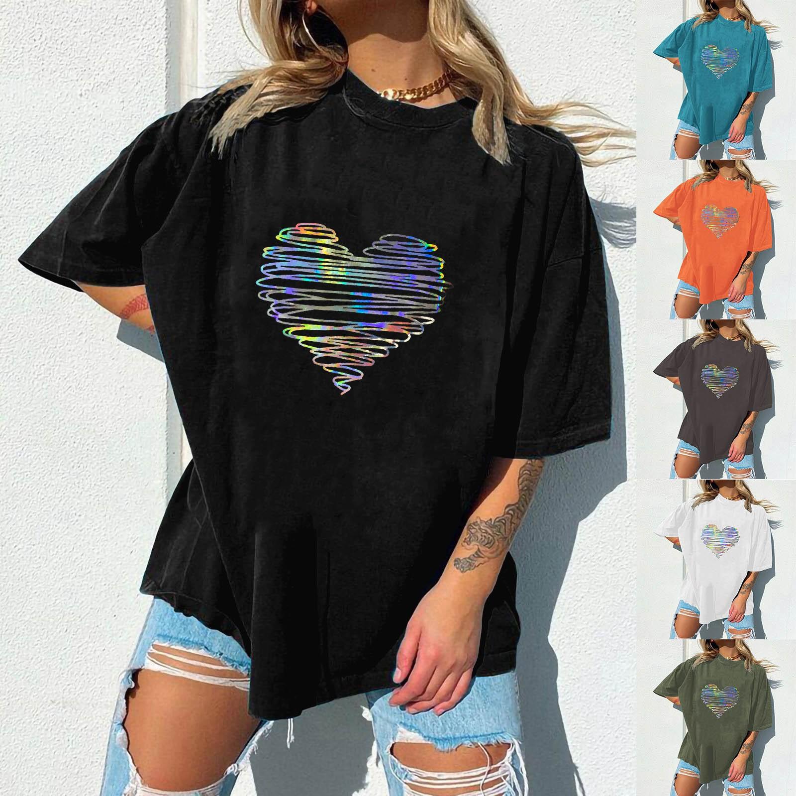 

Женский День Святого Валентина Печатный Красочный Принт Плечо с коротким рукавом Футболка