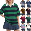 Women’s Casual Striped Polo Collar Loose Fit Short Sleeve Top Relaxed Style Pullover Shirt for Everyday Wear