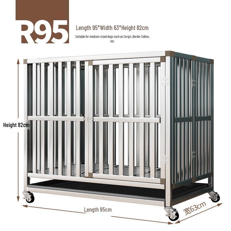 Foldable Stainless Steel Dog Cage with Toilet for Large, Medium, Small Dogs - Indoor Home Pet Kennel for Golden Retrievers & Teddies