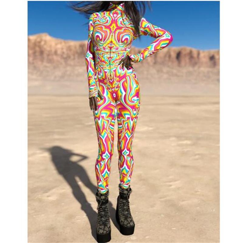 New Halloween Party Abstract Geometry 3D Print Women Sexy Skinny Jumpsuit Carnival Cosplay Costumes Fancy Bodysuit 2024