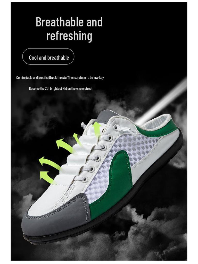 Heren Plus Size Mesh Instap Half-Slippers, Ademende Luie Schoenen, Zomer 2025