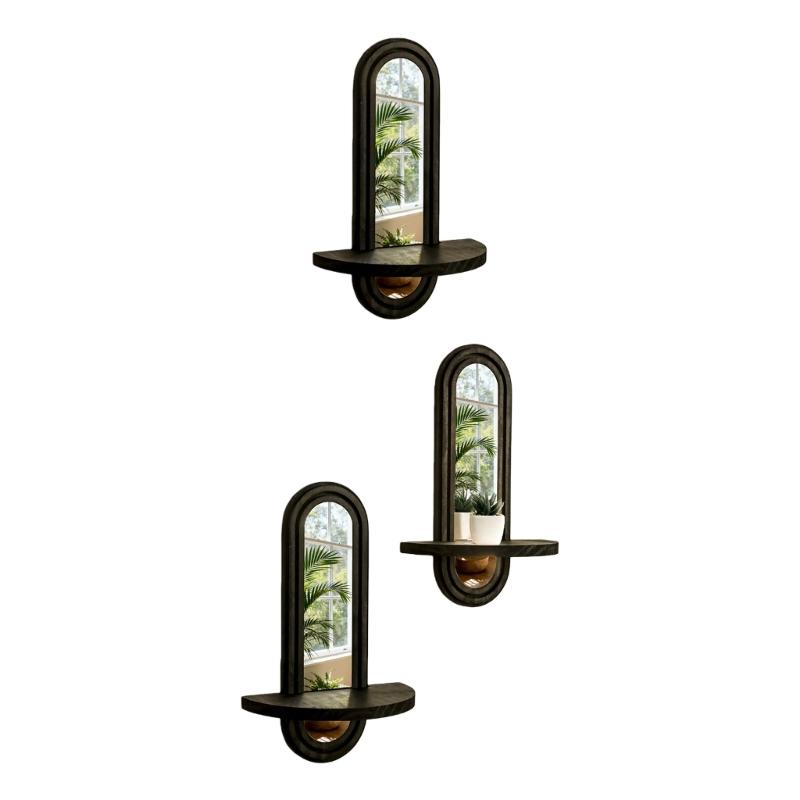 French Farmhouse Wall Mounted Shelf With Reflective Acrylic Mirror For Candle Plant Display And Holiday Decorations