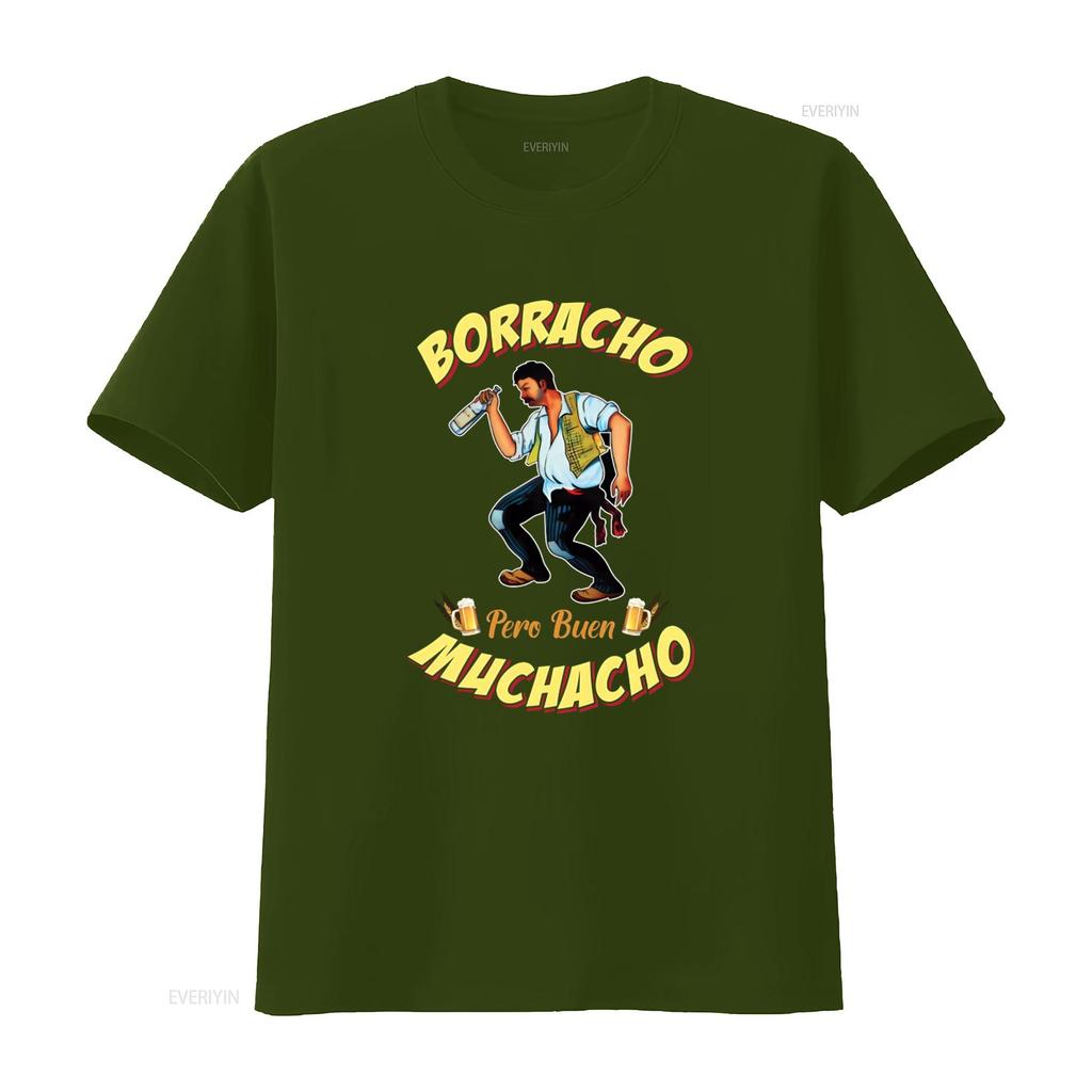 Borracho Pero Buen Muchacho Funny Mexican Loteria T Shirt Good Boy Design for Unique Style Vintage Washed Slightly Breathable