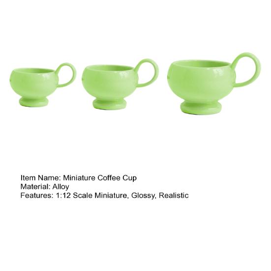 3Pcs/Set Miniature Coffee Cups, Glossy Alloy Cup Miniatures, 1:12 Scale Tiny Tea Cups for Doll Mansion Accessories DIY Crafts