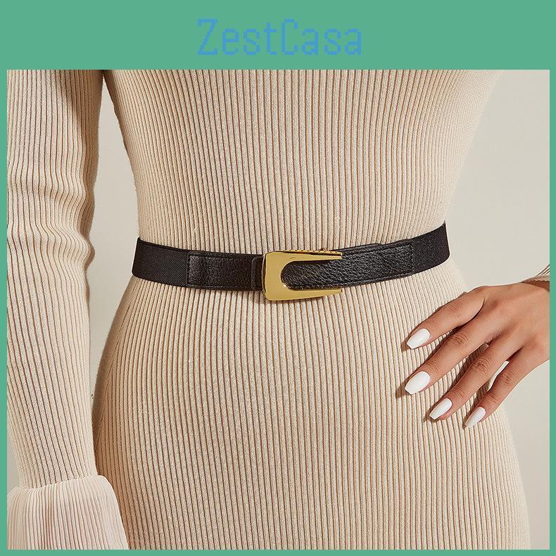 Alloy Elastic Belt Buckle Simple Press Button Black Formal Dress Waistband Fashion Commute