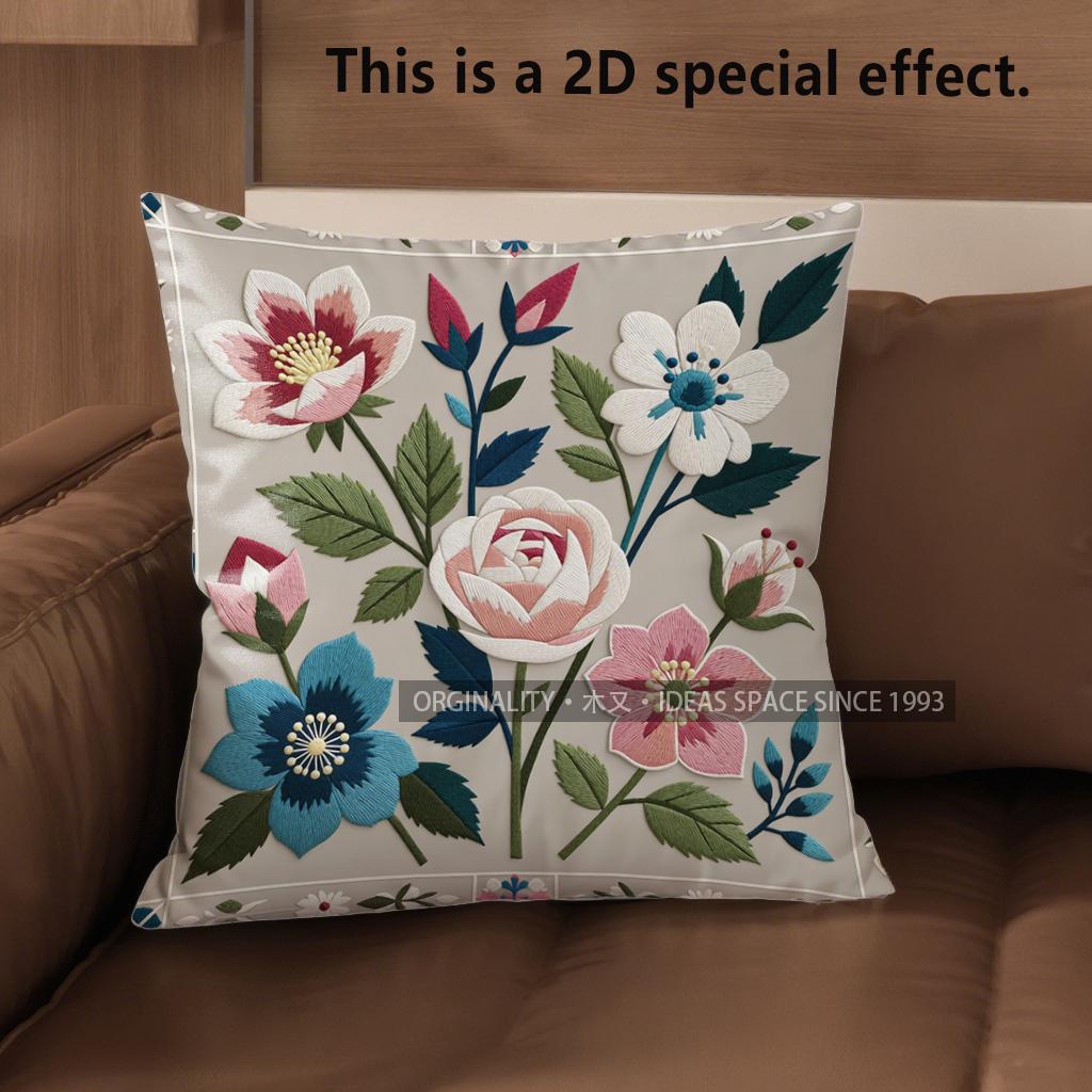 

2D Floral Embroidered Pattern Decorative Pillow Covers Pattern Cushion Cover Suitable For Sofa Bedroom Car Pillow Cover 40x40cm