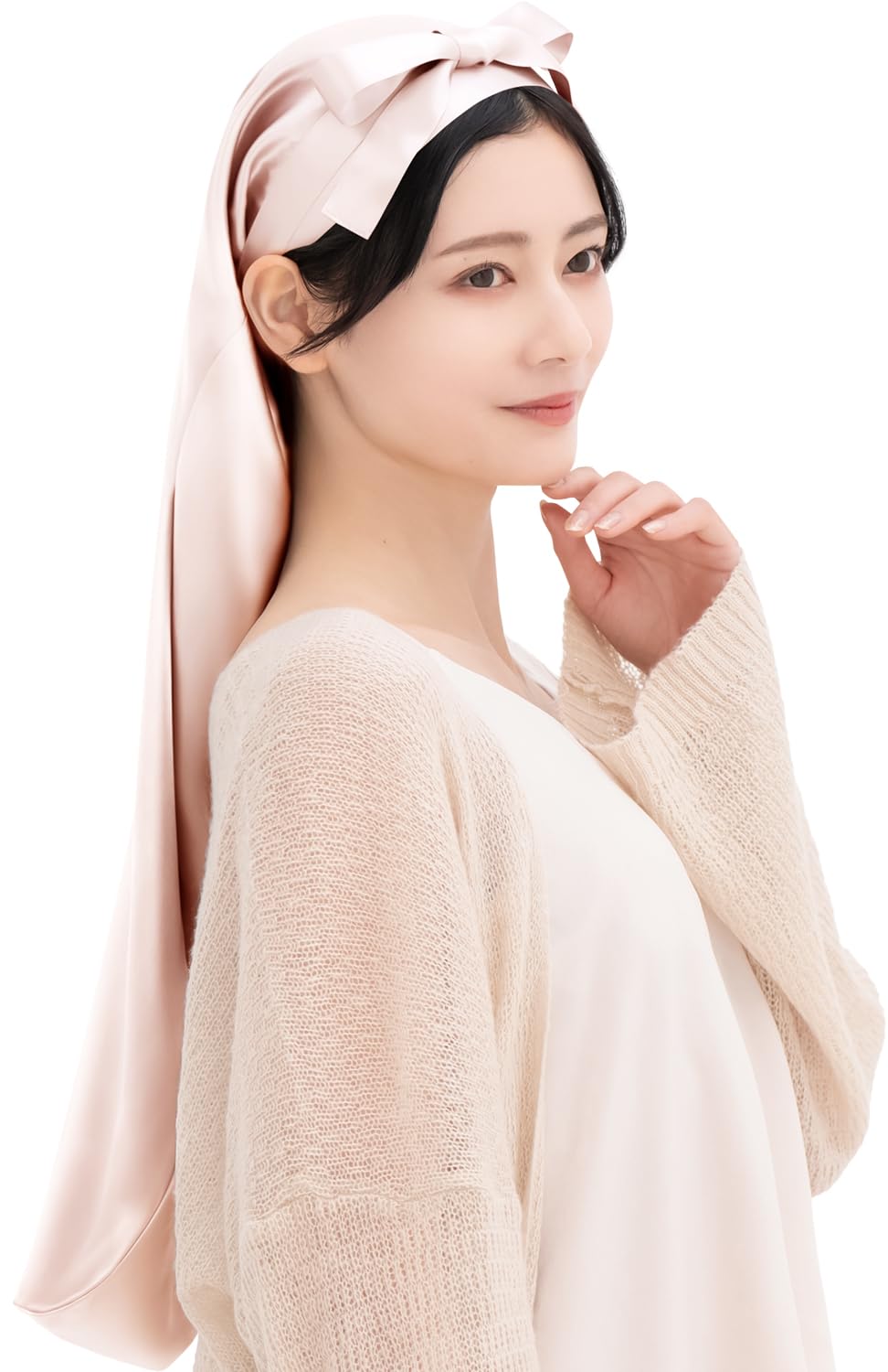 

Silk Night Cap for Long Hair Silk Cap Long Tubular Front Tie Ribbon Hair Silk Tube Tubular Hair Cap Ash Light [COCOSILK] 100% (90cm, Free, Pink)