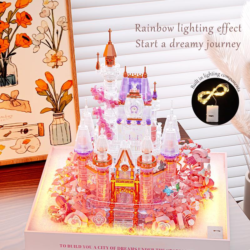 Non-Toxic Dreamy Crystal Flower Castle Assemblage Building Blocks Toys Architecture Model Bricks Home Decor Creative Ornaments Children Gifts