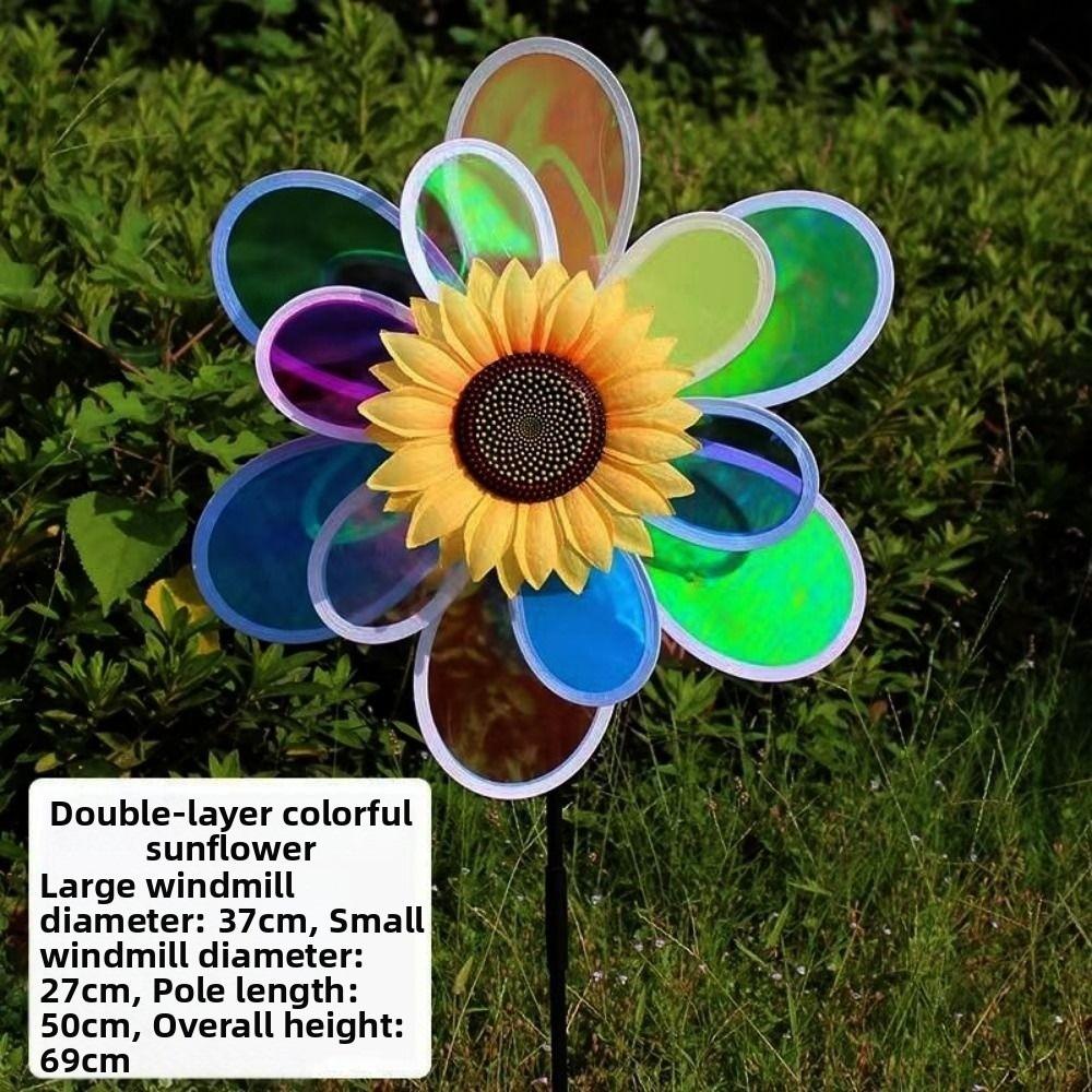 Diameter 27~38cm Rotating Sunflower Stake Standing Lawn Flower Pinwheel  Outdoor Party Picnic Decor