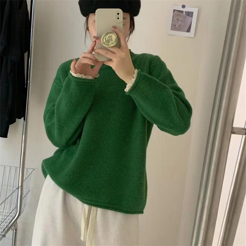 Women's Sweater Autumn/Winter New Lace Edge Long Sleeve Loose Base Knitted Sweater