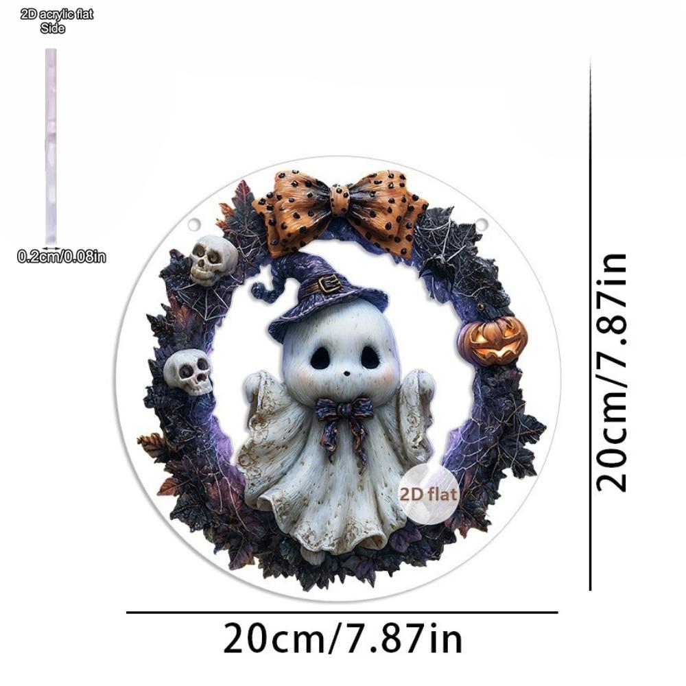 2D flat acrylic pumpkin skull wreath decoration, indoor and outdoor decoration - no battery/electricity required, free day decoration, shop d