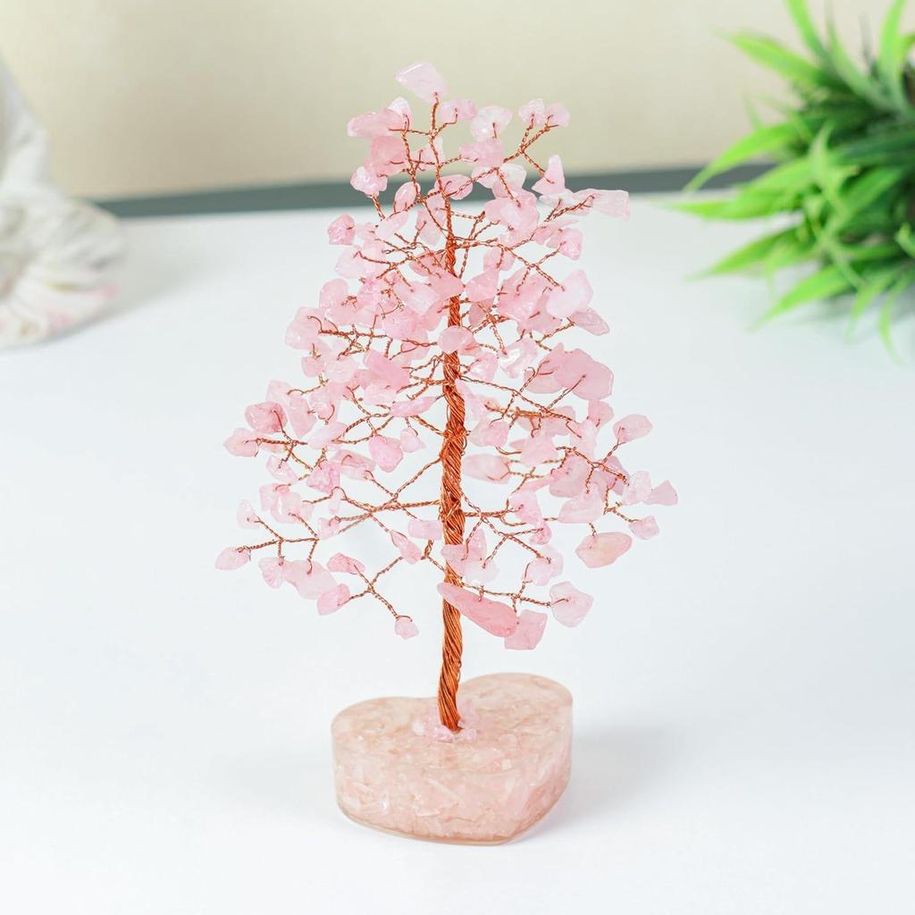 Bonsai de Cristal de Quartzo Rosa com Base de Coração – Árvore Feng Shui Feita à Mão para Amor, Harmonia e Cura – Item Decorativo para Casa