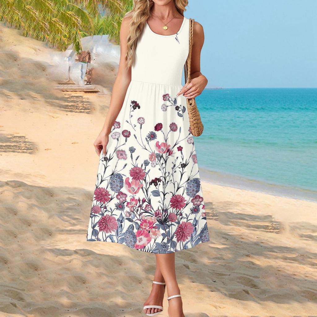Modisches Damen-Sommerkleid, elegante Freizeitkleidung, Strandurlaub-Sonnenrock mit Taschen