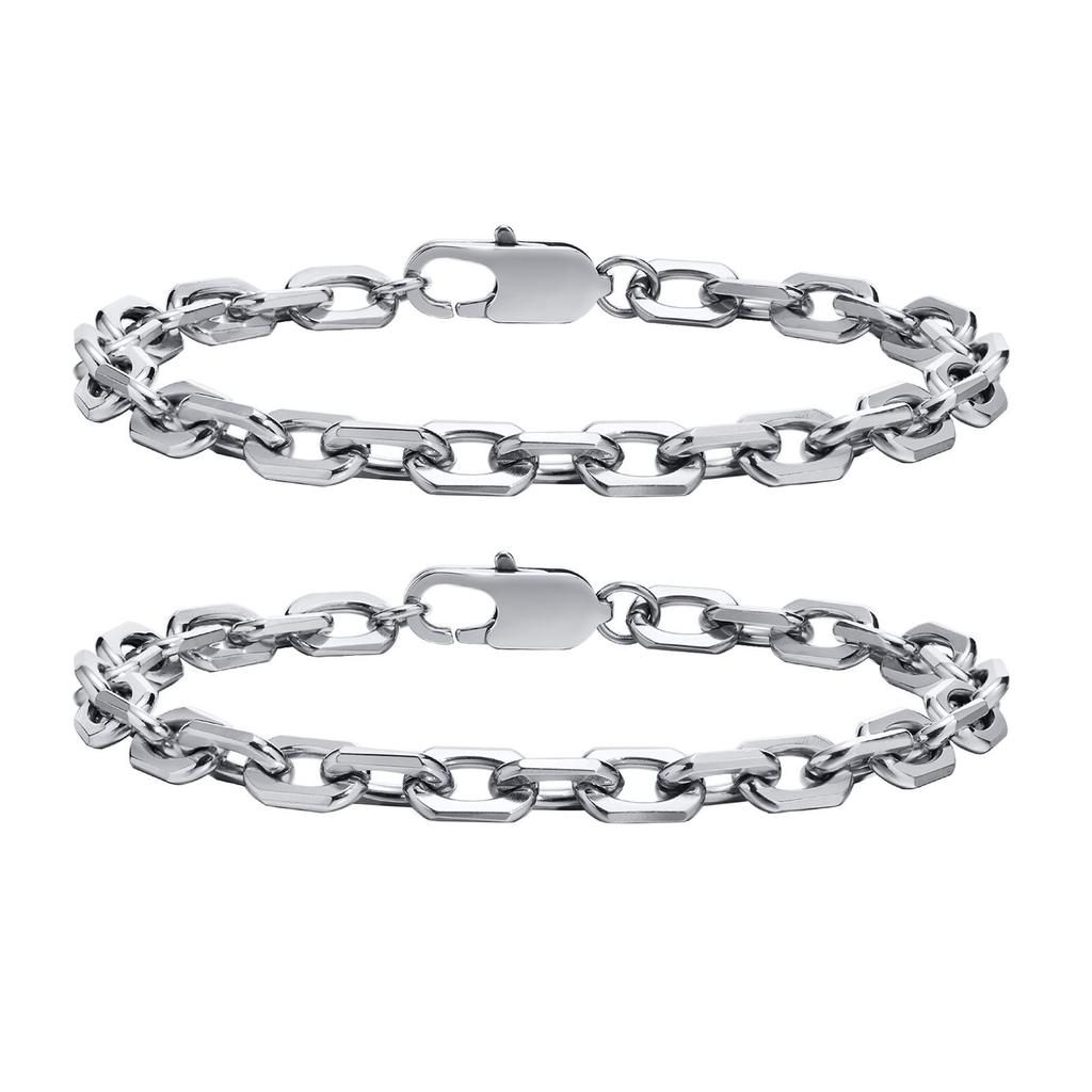 Vintage Rolo Chain Bracelets for Men,Retro Grey Waterproof Stainless Steel Links Wristband, Casual Cable Chain Jewelry