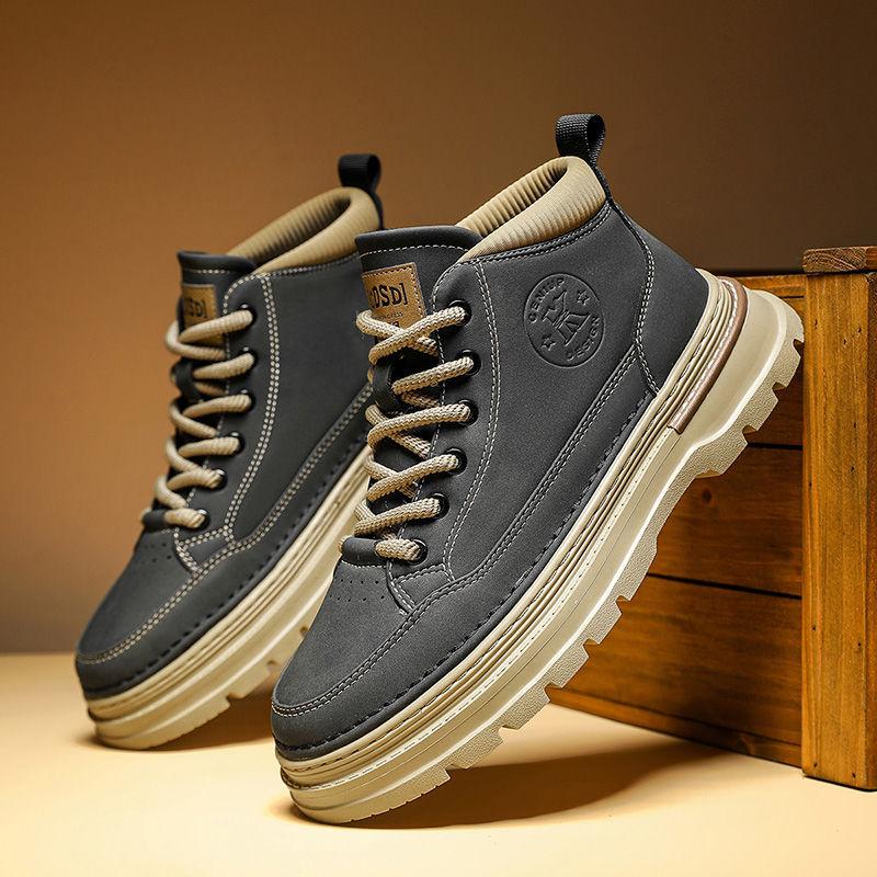 Men's Shoes Spring New British Retro Mid Top Martin Boots Men's Casual Work Shoes Trendy Low-top Short Boots Leather Shoes