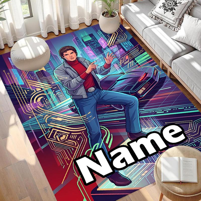 Custom Name Personalized Knight Rider Print Carpet, Versatile Home Decor Rug, for Playroom, Apartment, Balcony, Entryway, Hallway Gift