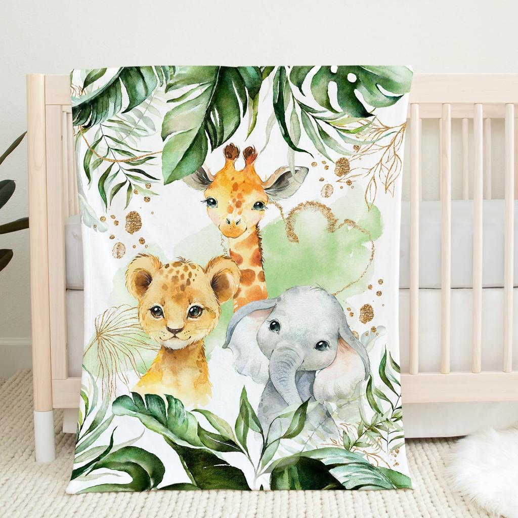Cartoon Lion Elephant Animal Digitalprinted Polyester Velvet Flannel Cover Blanket Fleece Soft Sofa Cover Blankets for Beds