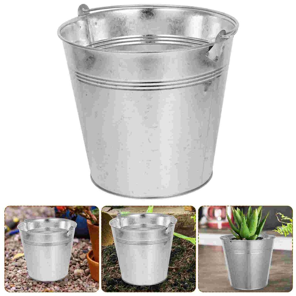 Sturdy Bottom Mini Iron Bucket With Handle Metal Pail Plant Containers Storage Vase Household Buckets Small Silver Flower Tin