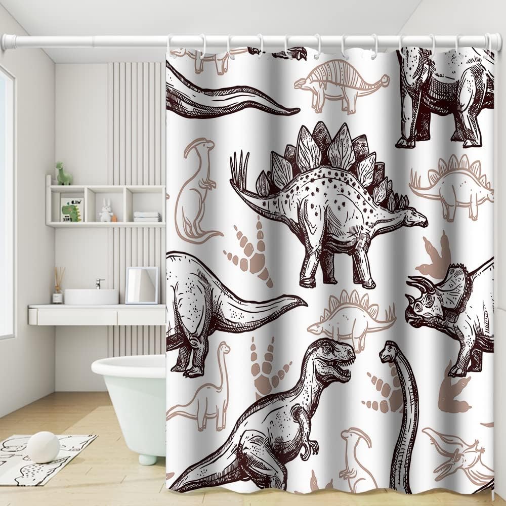 Cartoon Dinosaur Shower Curtains Colorful Cute Dino Funny Animals Pattern for Kids Neutral Shower Curtain Waterproof Fabric