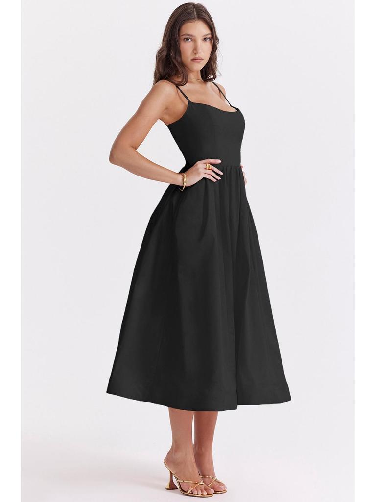 Women's Solid Color Sexy Backless Sling Swing Dress