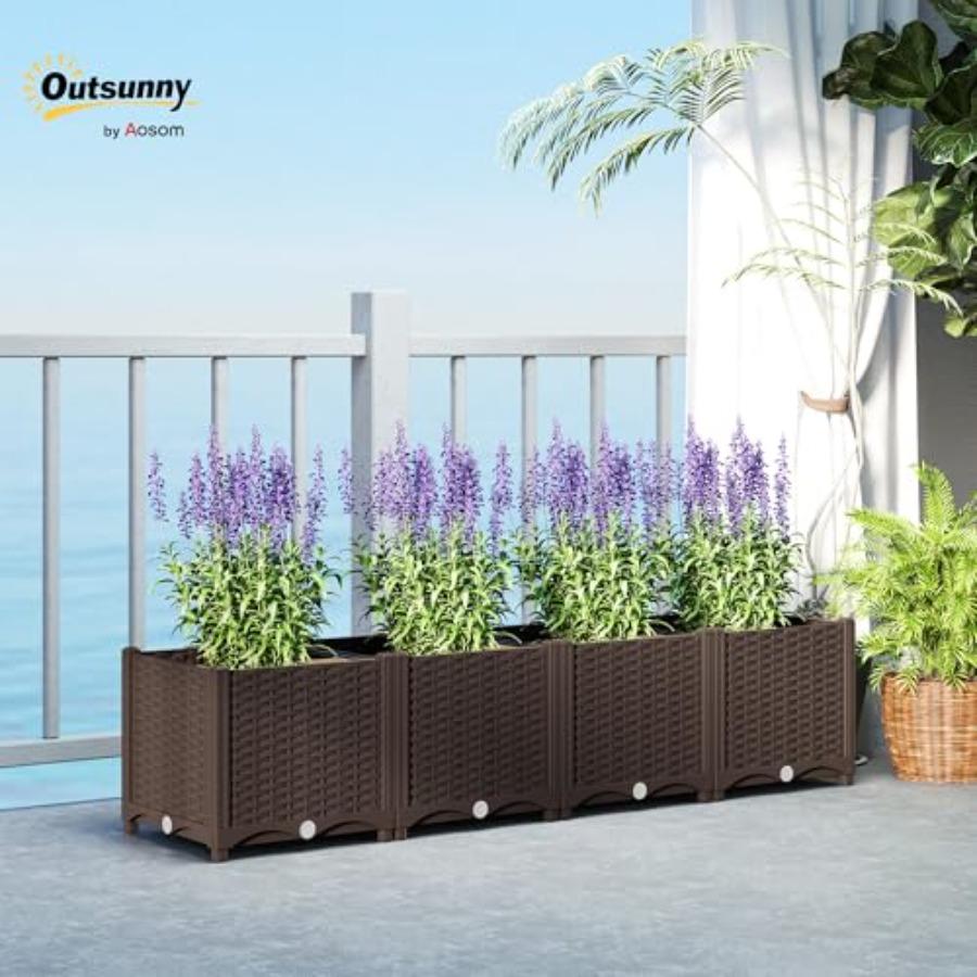 5 x 1 x 1 ft Raised Garden Bed Indoor Outdoor Plastic Planter Box with Drainage Holes Drain Plugs and Water Reservoirs for Vege