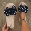 Womens Polka Dot Bow Espadrille Platform Slide Sandals Open Toe Flat Beach Shoes with Woven Sole