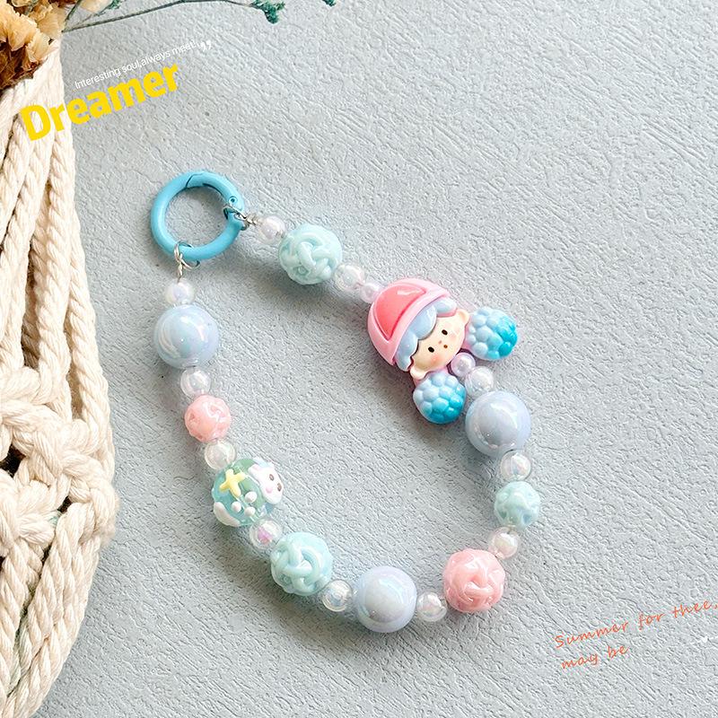 Fashion Cartoon Popcorn Beaded Cell Phone Chain Car Keychain Hanging Decoration Cell Phone Chain Cross Cute