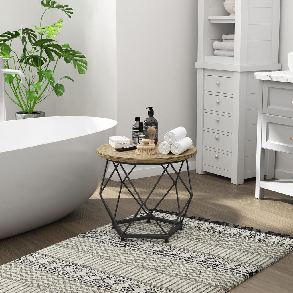 Small Round Coffee Table, Modern Coffee Table with Metal Frame, Living Room Table with Easy Assembly, Side End Table for Bedroom