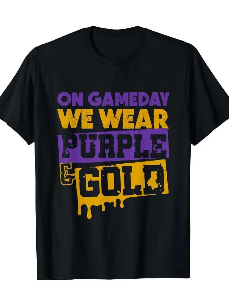 

On Gameday Football We Wear Purple And Golden Leopard T-Shirt -220g 4XL