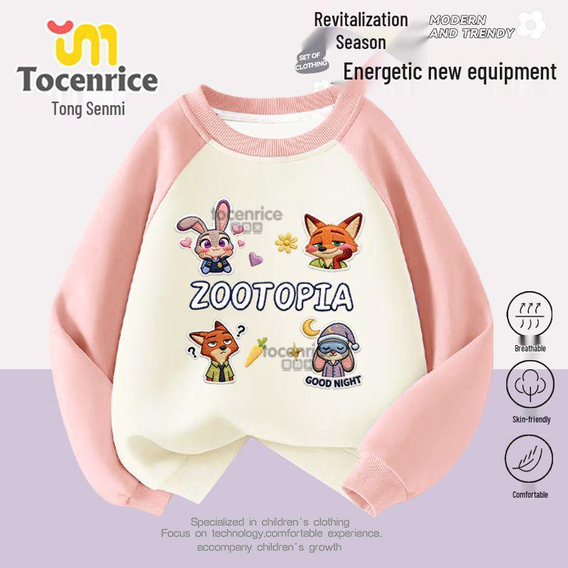 Zootopia Girls' Raglan Sleeve Sweatshirt - Trendy Autumn/Winter Loose Fit Round Neck Top for Kids