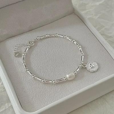 Pulsera de Plata con Perlas Parciales y Nudos para Mujer Diseño de Moda de Lujo Joyería con Cuentas Pulsera con Dijes Regalo KTJ