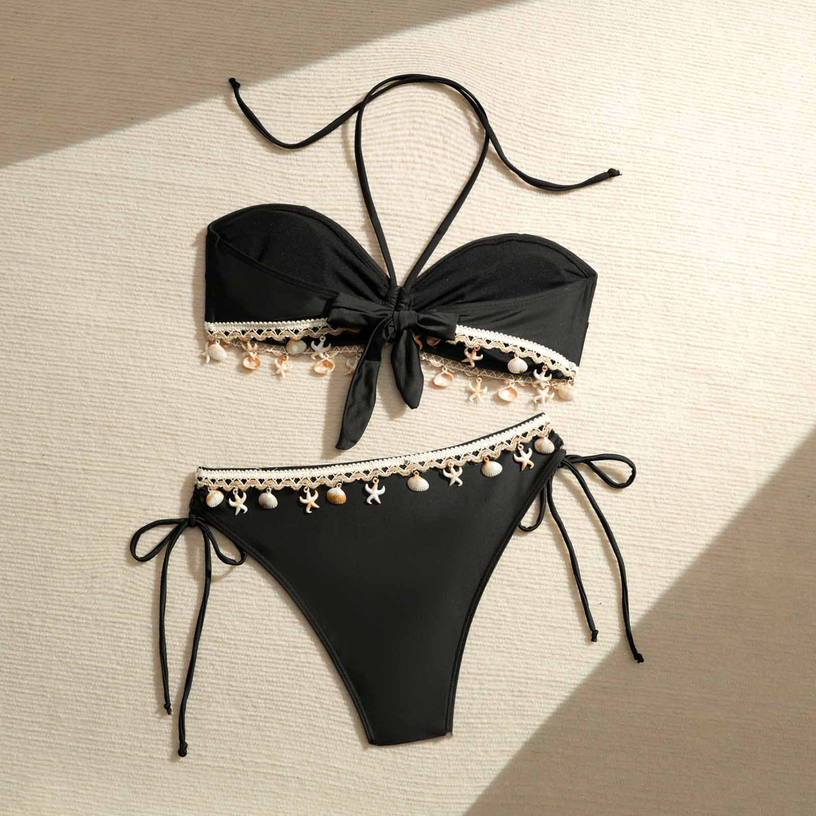 

Women s Sexy Jewelry Beachwear, Adjustable Straps with Detachable Neck Piece, Fashion Seaside Resort Outfit L чёрный