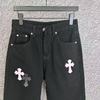 9905 CHROME HEARTS Men's and Women's American Style Trendy Jeans with Fabric Patches, Casual and Fashionable High Street Pants