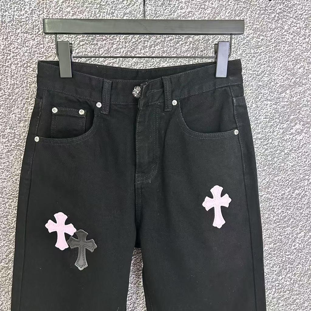 9905 CHROME HEARTS Men's and Women's American Style Trendy Jeans with Fabric Patches, Casual and Fashionable High Street Pants