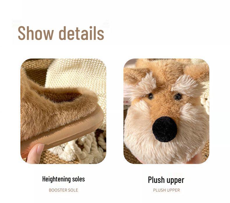Women's Warm Furry Schnauzer Puppy Slippers - Cute Cartoon Cotton Indoor Footwear for Autumn & Winter