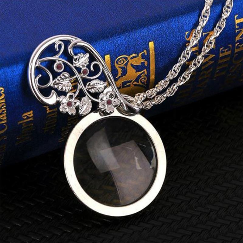 Necklace Jewelry Optical Magnifier with Chain Necklace Neckglasses Portable Monocle for Reading Collecting Library Gift
