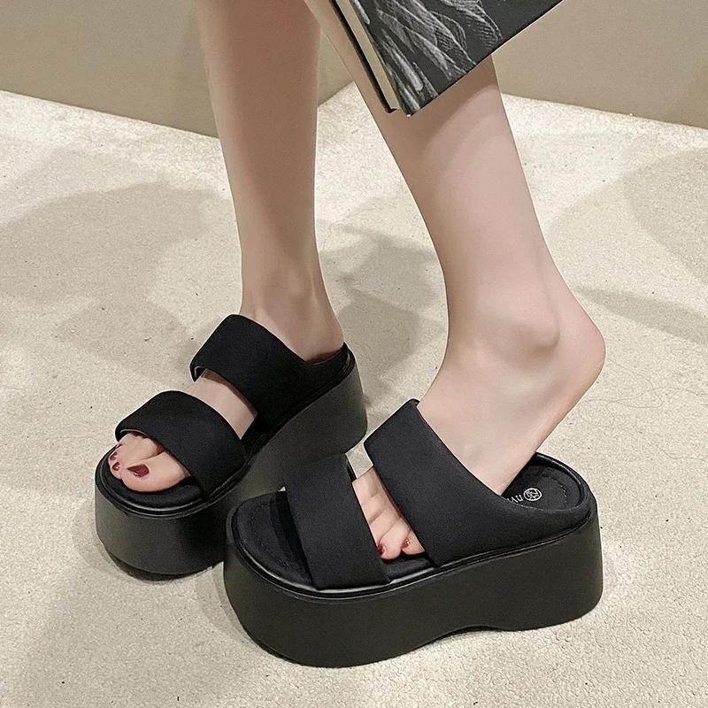 Fashion Sandales à Talons Compensés Astronomiques pour Femme, Tongs de Plage Décontractées en Cuir à Plateforme, 8cm, Été 2025