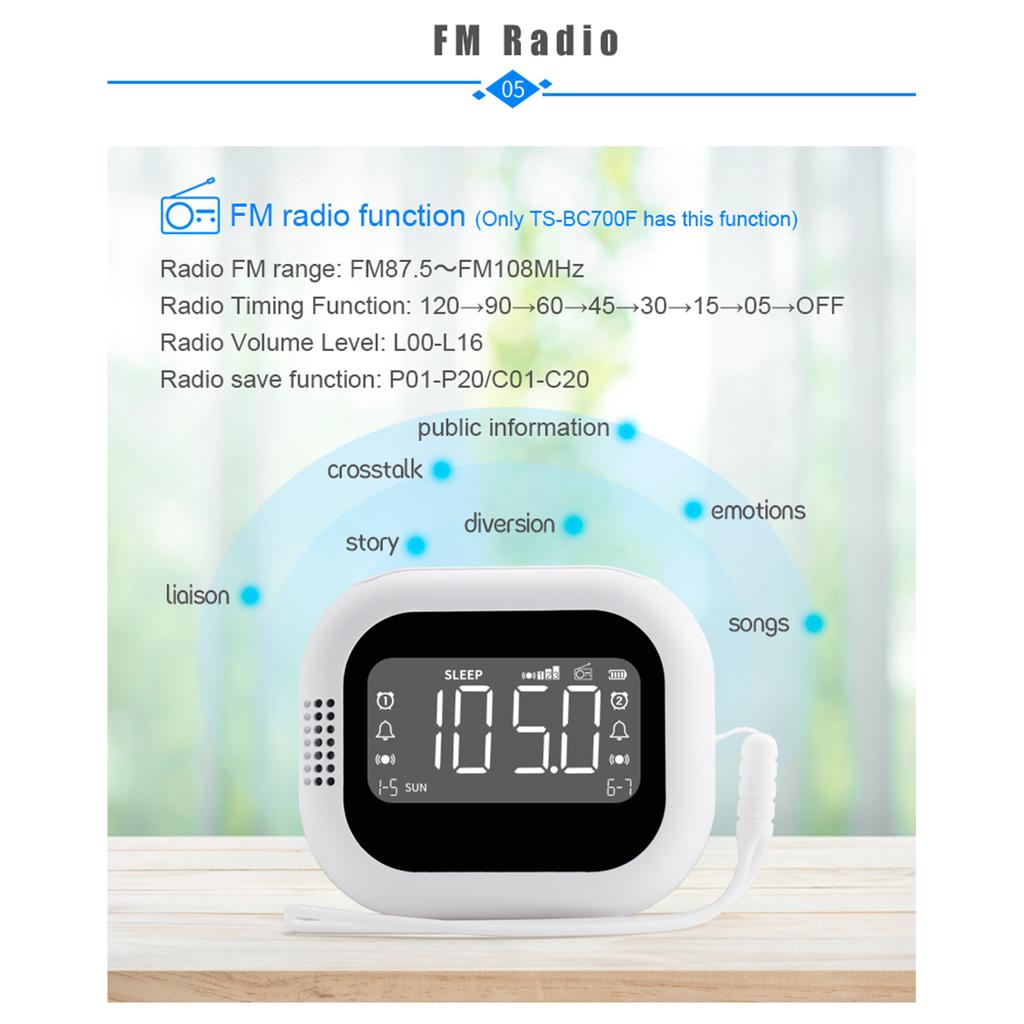 Vibrating Alarm Clock with FM Radio and Rechargeable 1800mAh Battery, for Heavy Sleepers, Elderly,