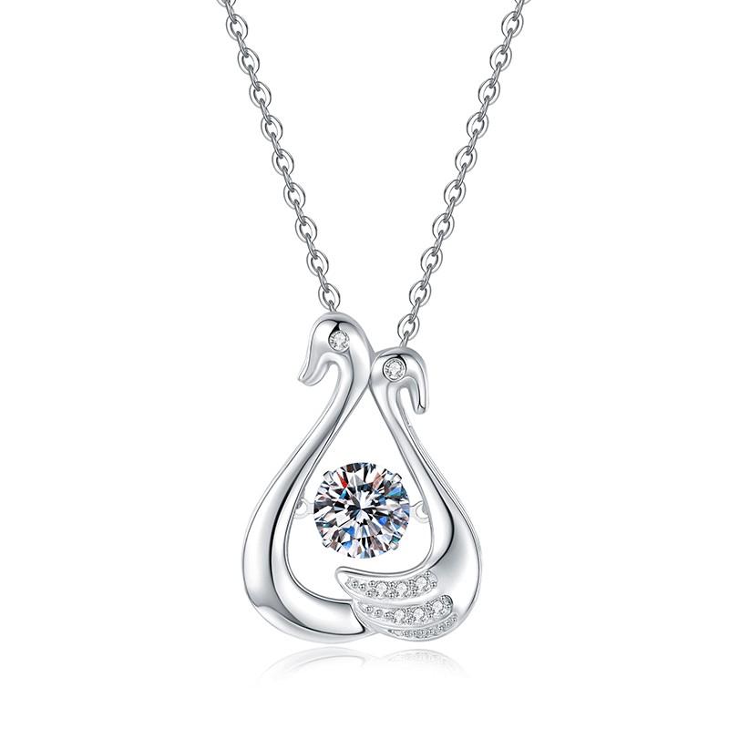 1ct Moissanite Necklace Swan Pendant Cross Chain Fashion Jewelry Women