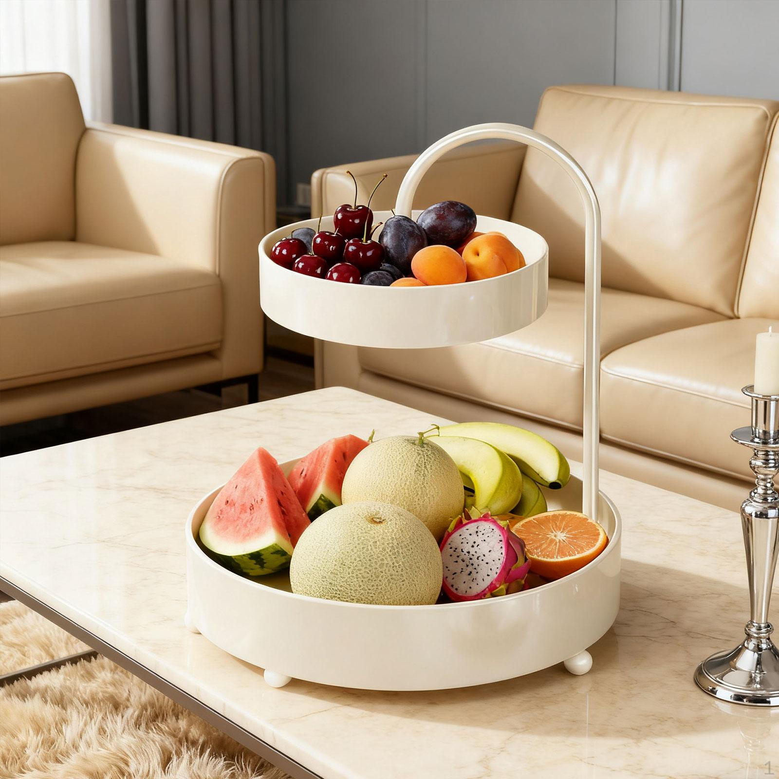 

Fruit Basket 2 Tier Countertop Vegetables Bowl Iron Stand Mesh Storage Suitable for белый