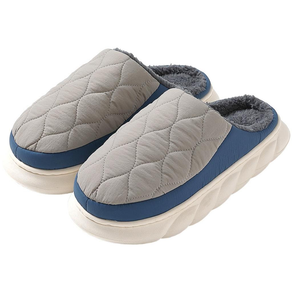 Daunenstoff Baumwollpantoffeln Wasserdicht Herren Zuhause Übergröße Indoor Anti-Rutsch Plüsch Warm Herbst und Winter Baumwollpantoffeln für Damen