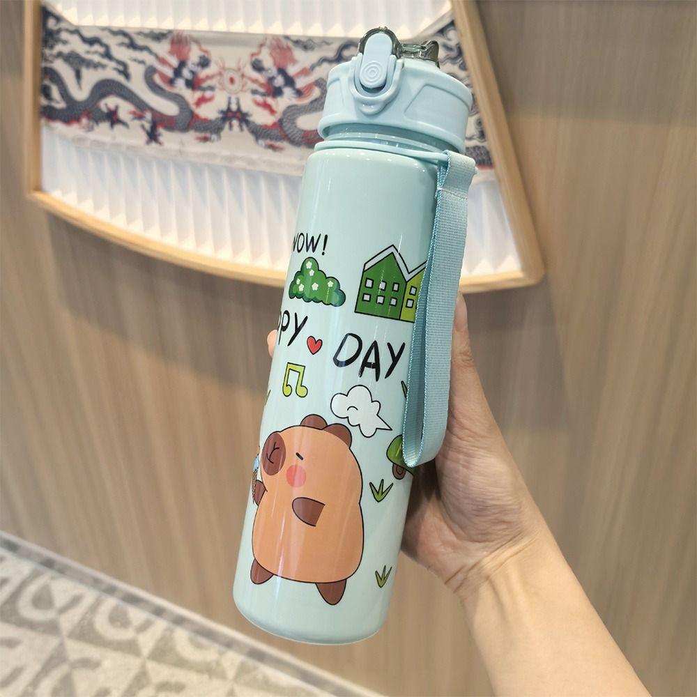 Convenient 800M Water Bottle Plastic Capybara Printed Straw Cup Large Capacity Leakproof Water Sippy Cup Outdoor Travel