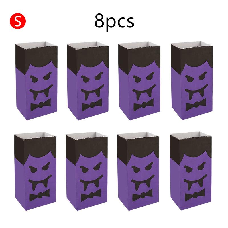 8pcs Halloween Flat Mouth Kraft Paper Bag Cute Cartoon Pattern Pumpkin Skull Spider Web Party Gathering Candy Storage Bag TMZ