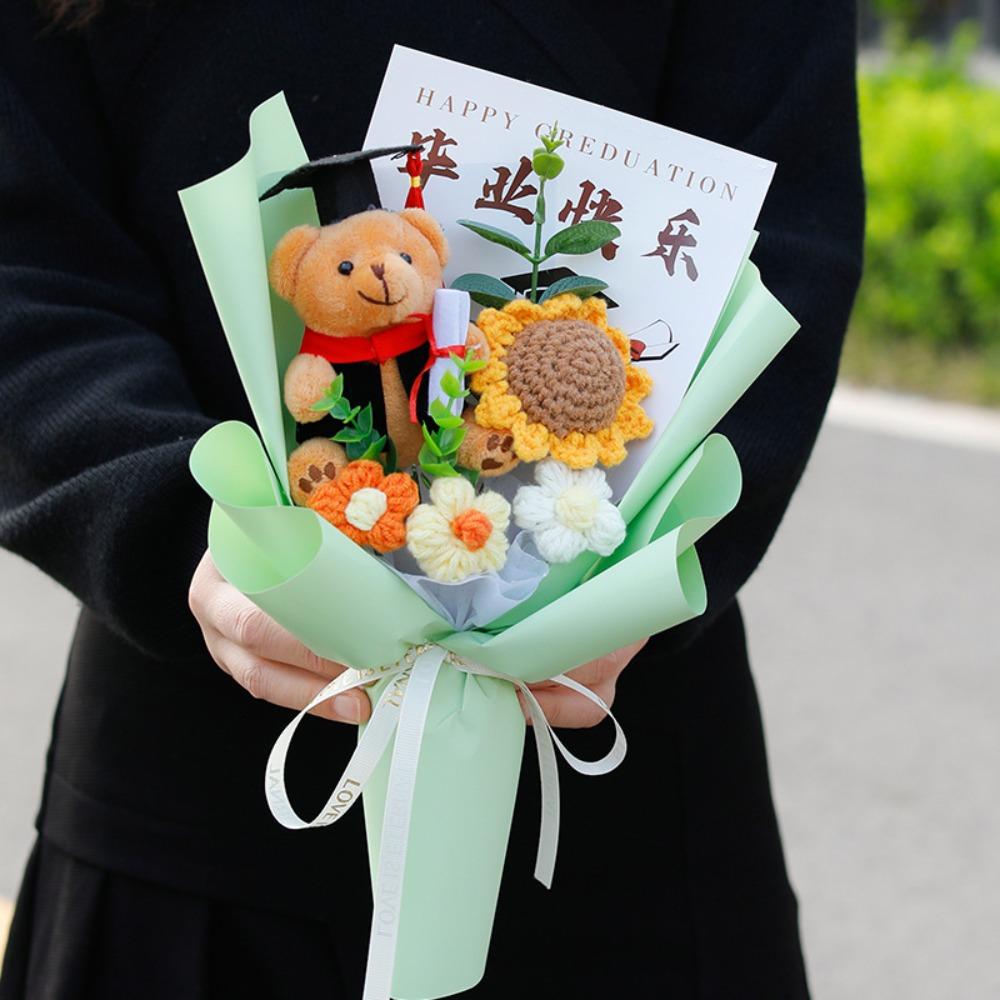 

Плюшевый букет «Докторский мишка», букет вязаных крючком цветов, креативный подарок на выпускной, вечеринка по случаю дня рождения зелёный