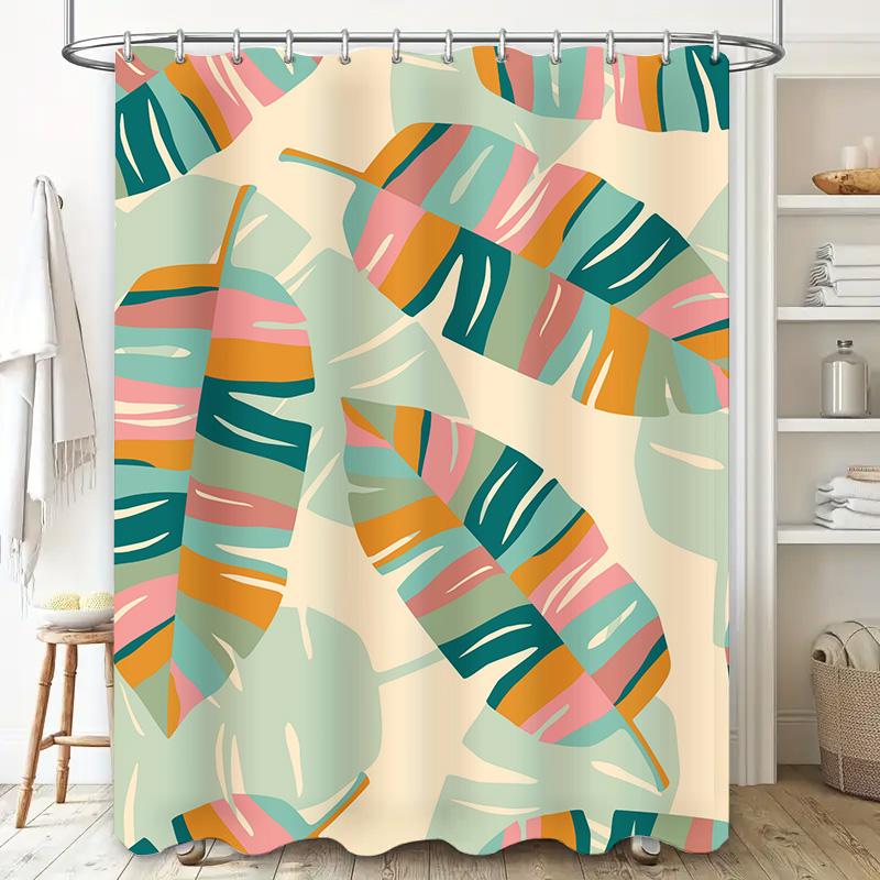 Colorful Palm Leaf Shower Curtain Bathroom Decor with Modern Design for Home Decoration Waterproof Fabric for Bathrooms 69x72 in