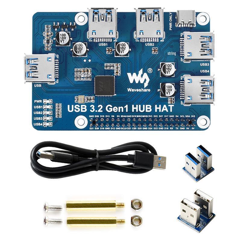 Raspberry Pi 4B/3B+ 4-Port USB 3.2 Gen 1 Driver-Free Hub Expansion Board
